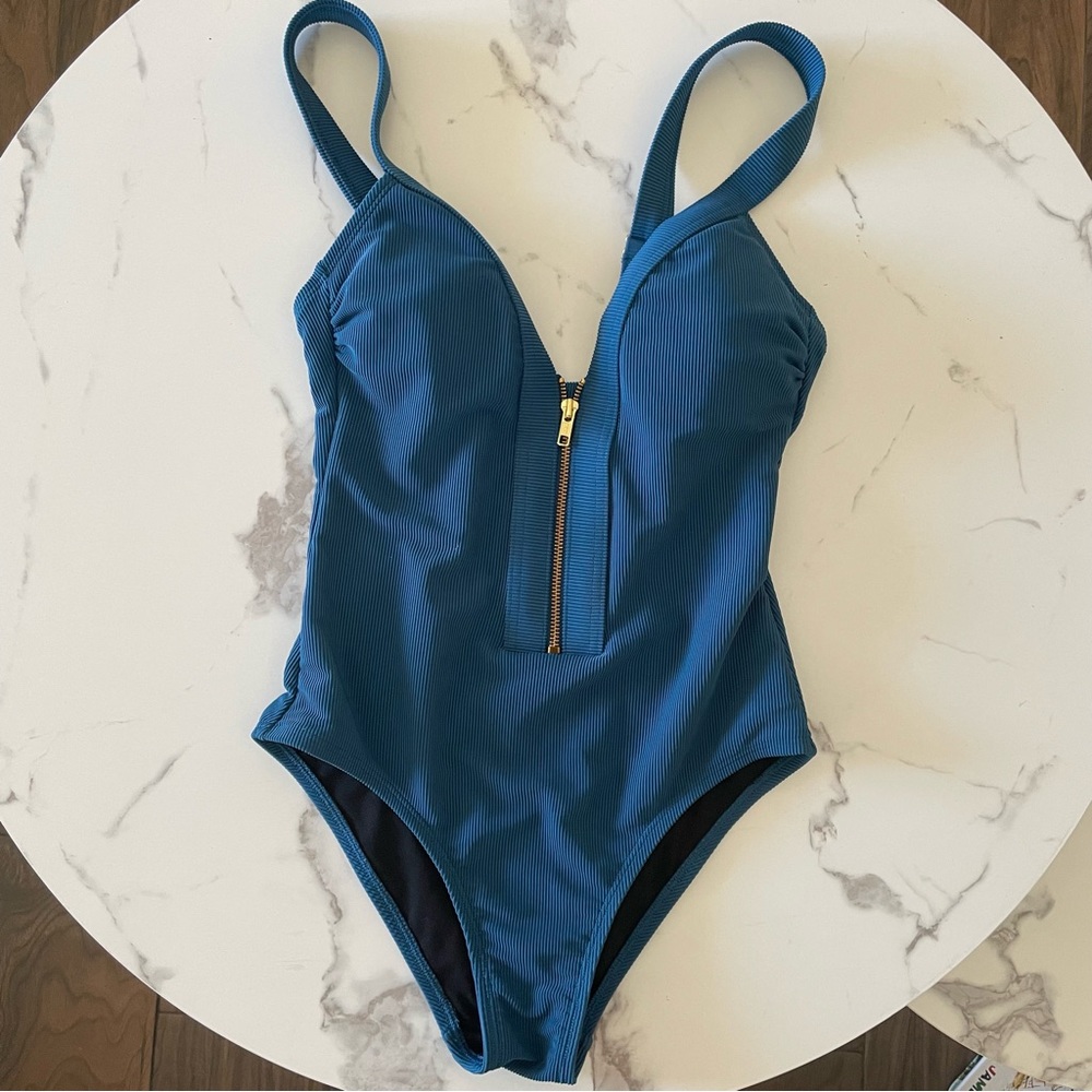 Blue one piece swimsuit